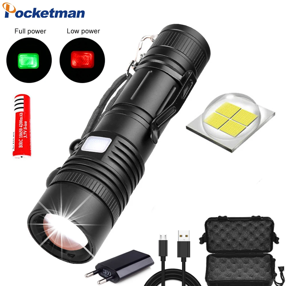 

Powerful Flashlight XHP50 LED Flashlight USB Rechargeable Torch Zoom Flashlight V6 Flashlight Lantern with 18650 Battery