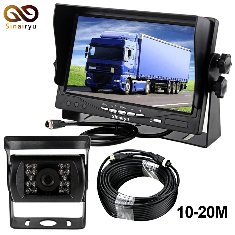 

DC12~24V Car Truck Bus 7 Inch LCD Auto Parking Monitor With Bracket Aviation joint 2 Video Input + Rear View Camera
