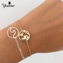 yiustar Gold World Map Stainless Steel Bracelets For Women Wave Bracelets Pendant Beach Jewelry Earth Map Christmas Gifts