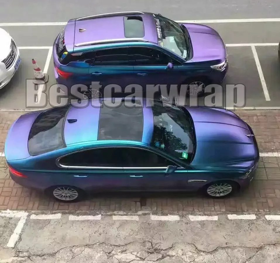 

2018 Blue & Purple Flip flop Satin Chameleon vinyl wrap Car Wrap Covering coating with Air Release PROTWRAPS 1.52X20m