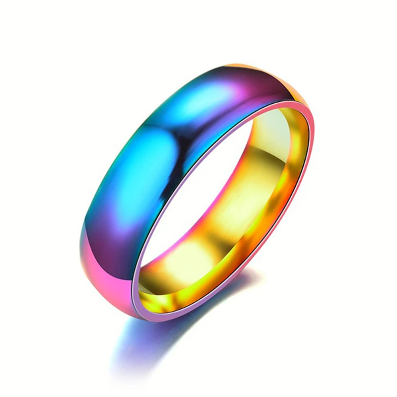 

Stainless steel rainbow ring colorful fashion married men and women ring factory direct