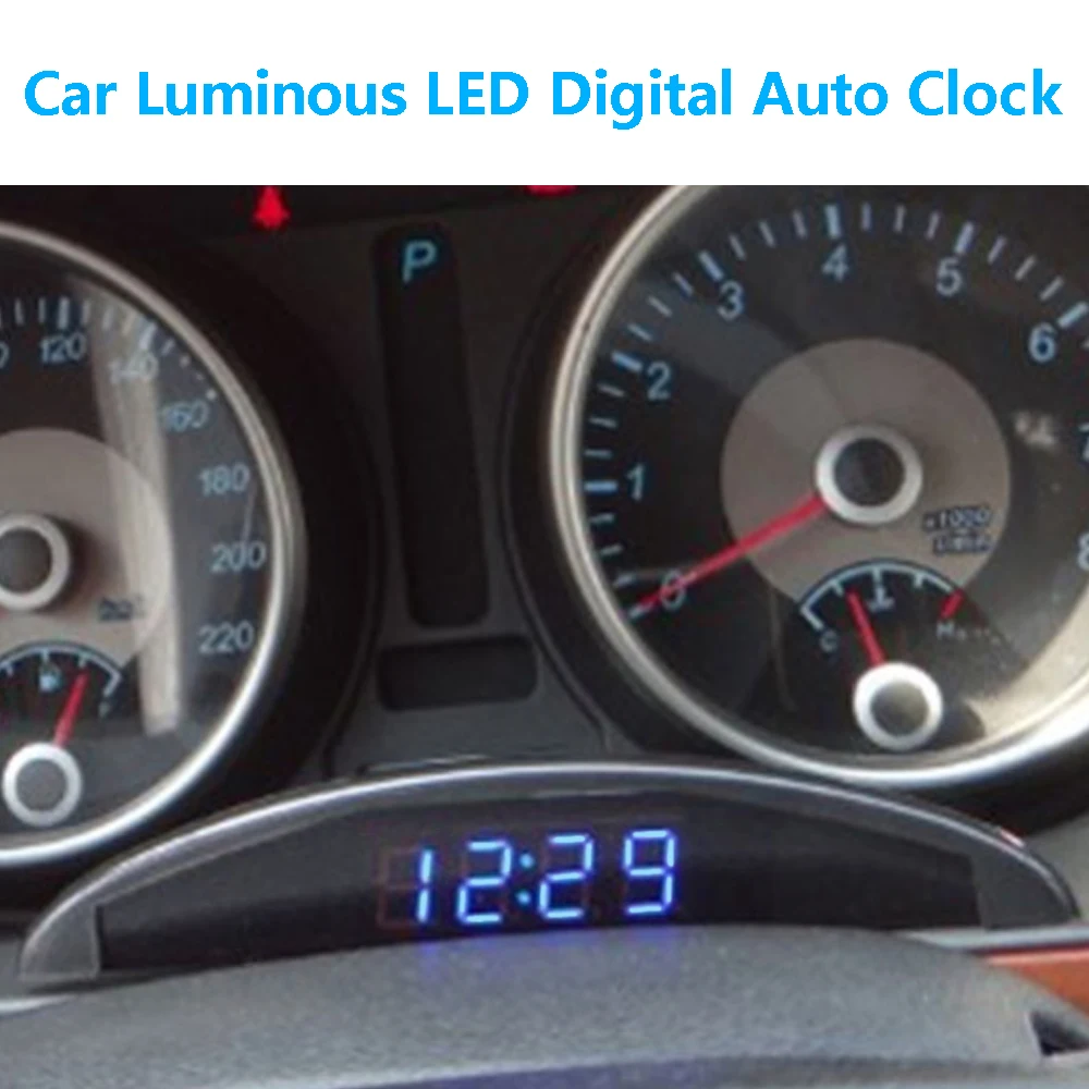 VODOOL New Car Luminous LED Digital Auto Clock Thermometer Voltmeter for Vehicle Trunk 12V Time Display with Memory Function