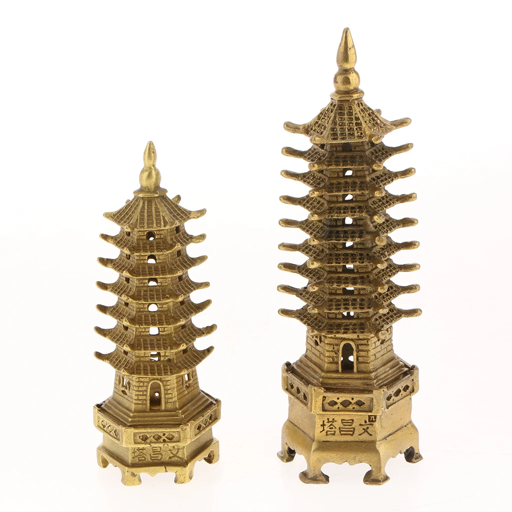 Chinese Antique Buddhism Temple Decoration WenChang Tower Buddha Stupa Pagoda Statue Desktop Ornament