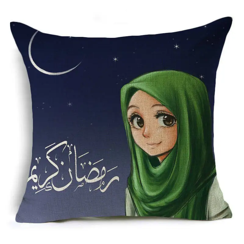 Hot Zara*Women Printed Beauty Girls Cushion Cover 45x45cm Linen Ramadan Lantern Throw Pillow Covers Cushions Home Decor Kussens
