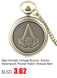 Новые поступления винтажные бронзовые Skyrim стимпанк карманные часы антикварные Мужские Череп ожерелье в стиле панк с подвеской часы