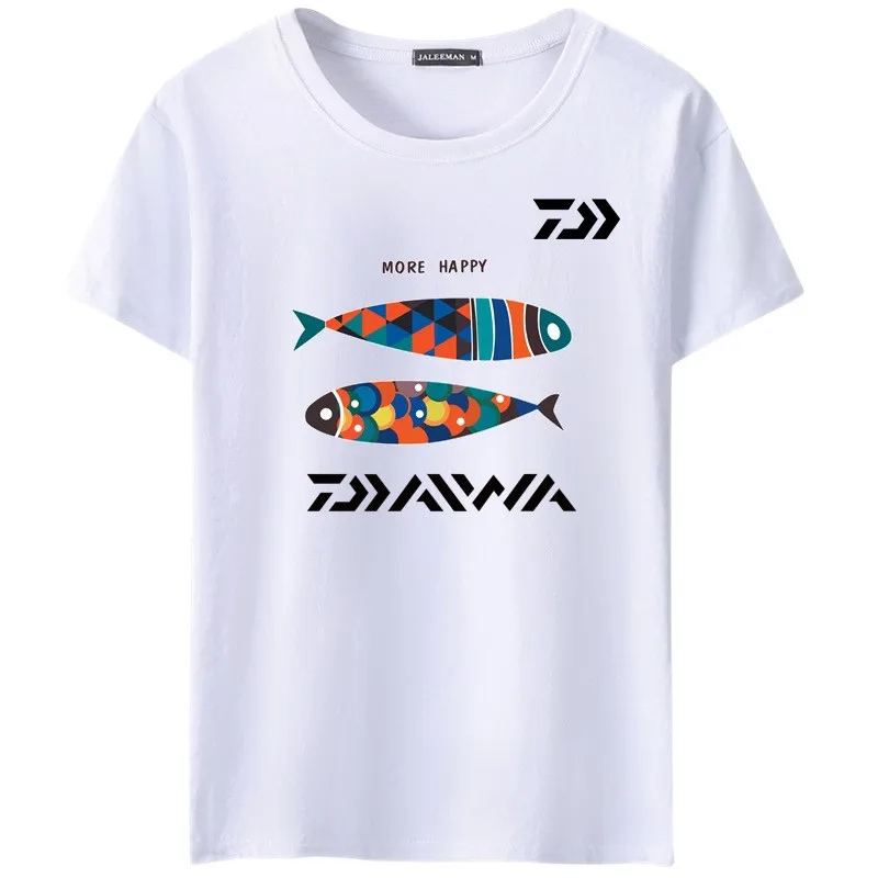 Футболки для рыбалки Daiwa, Джерси с коротким рукавом, хлопок, рыболовная приманка для ловли карпа, форели, окуня, анти-УФ, быстросохнущая дышащая одежда - Цвет: Белый