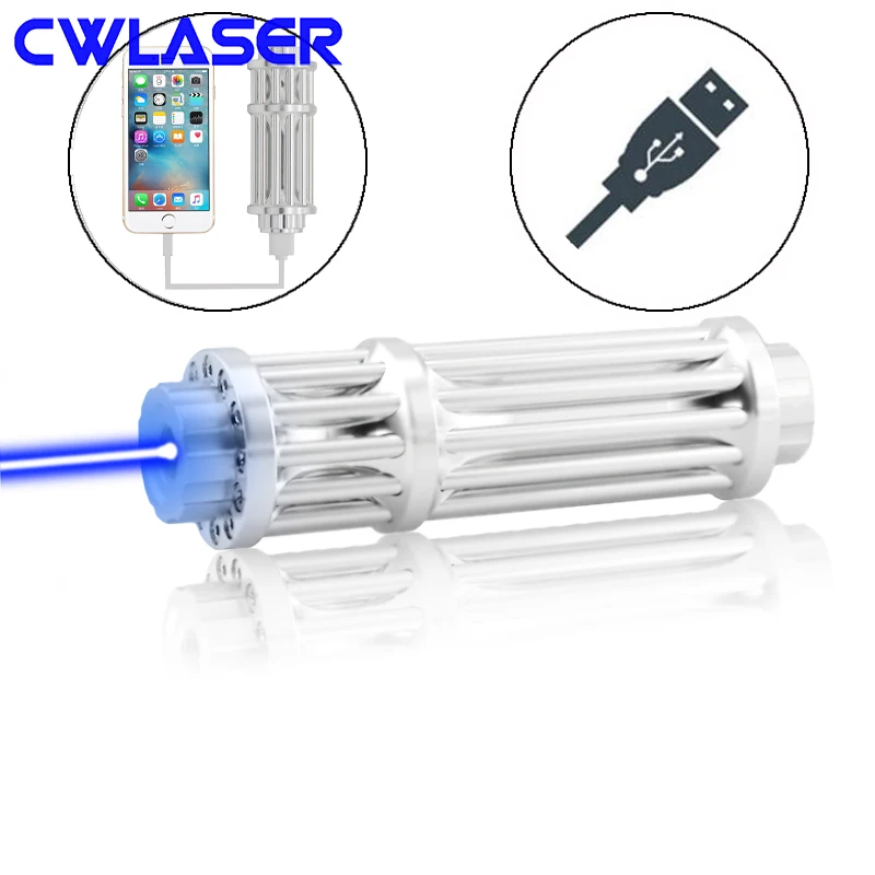 CWLASER USB зарядка 3 режима Gatling форма 450nm фокусируемая синяя горящая лазерная указка