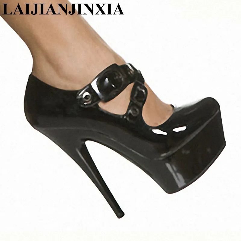 

LAIJIANJINXIA Pumps 15 cm super high heels Fine with waterproof single shoe leather shallow low help shoes Work dress shoes