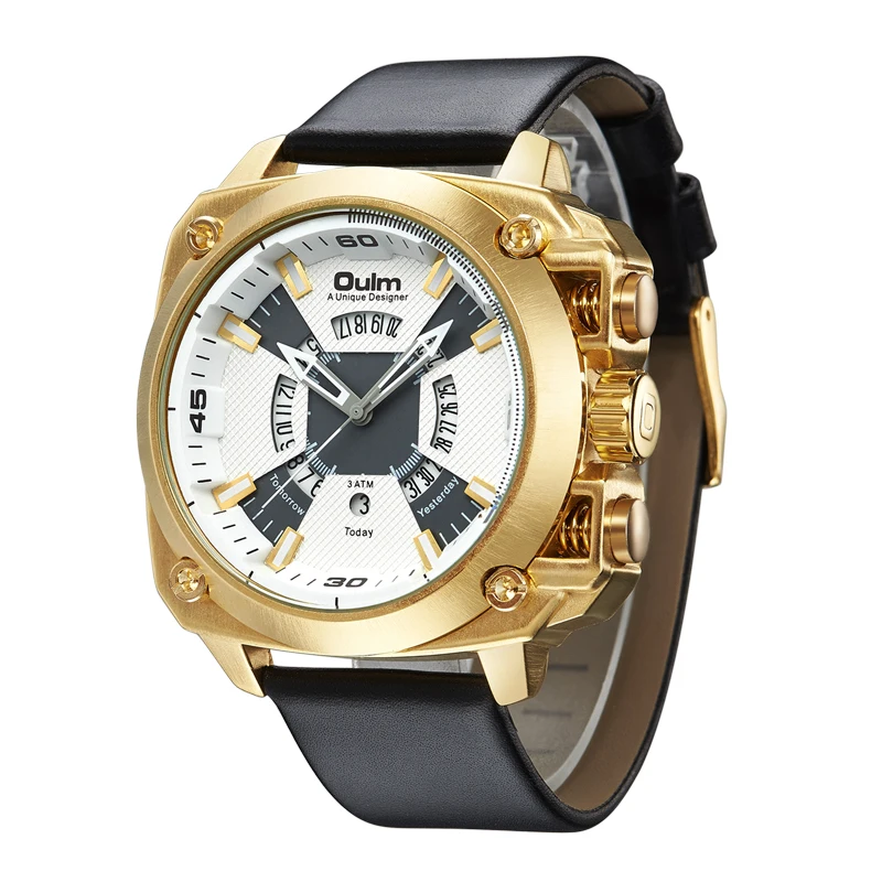Oulm часы мужские большие размеры военные кварцевые часы креативные Авто Дата кожаные Наручные часы мужские спортивные часы Relogio Masculino