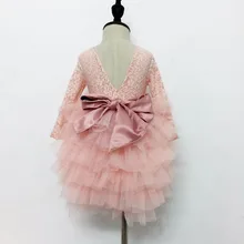 Осенние длинные платья для маленьких девочек детское розовое пышное платье принцессы с лентами для нового года, свадьбы, дня рождения, костюм