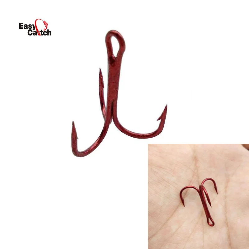 

30pcs 35647 High Carbon Steel Treble Fishing Hooks Red Small Round Bent Triple Hard Lure Spoon Fishhook Size 2 4 6 8 10 12 14