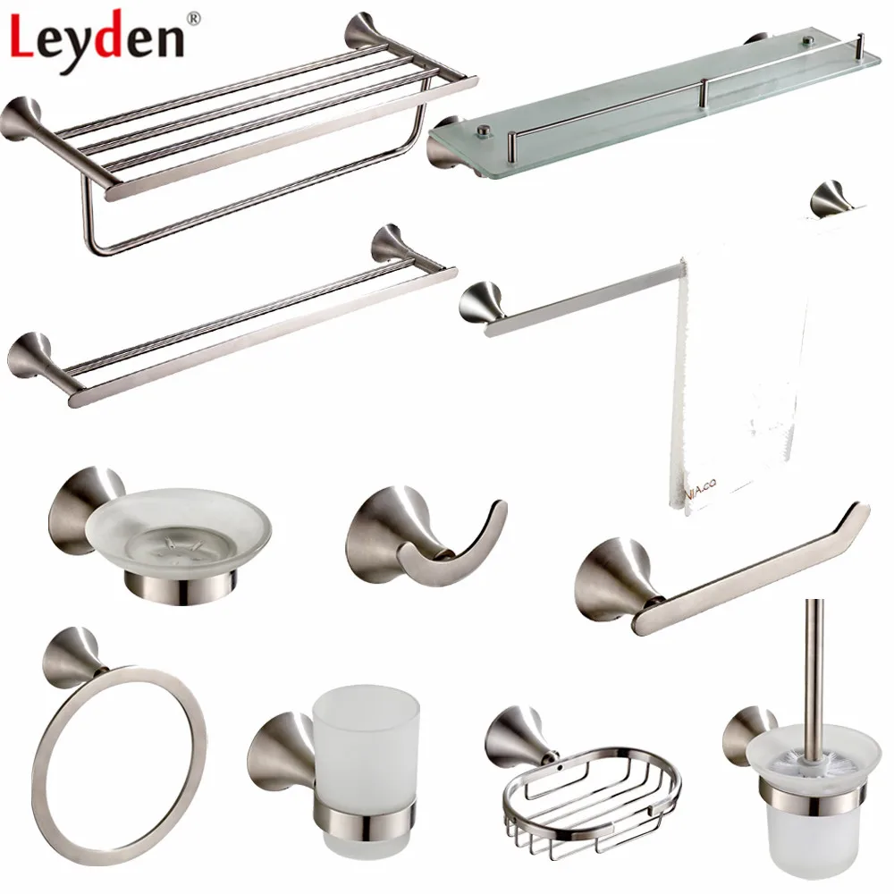 

Leyden Brushed 304 Stainless Steel Bathroom Accessories Set Modern Wall Mounted Towel Bar Holder Toilet Paper Holder Soap Dish