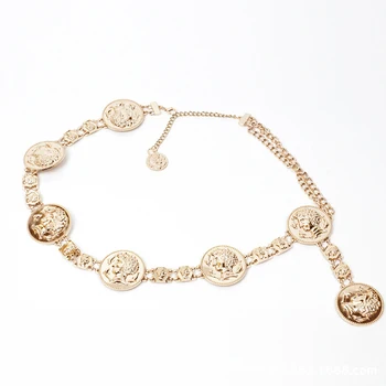 

Female Luxury Designer Brand Chain Belt Women Golden Coin Dolphins Metal Waist Belts Apparel Waistband Strap Dress Accessories