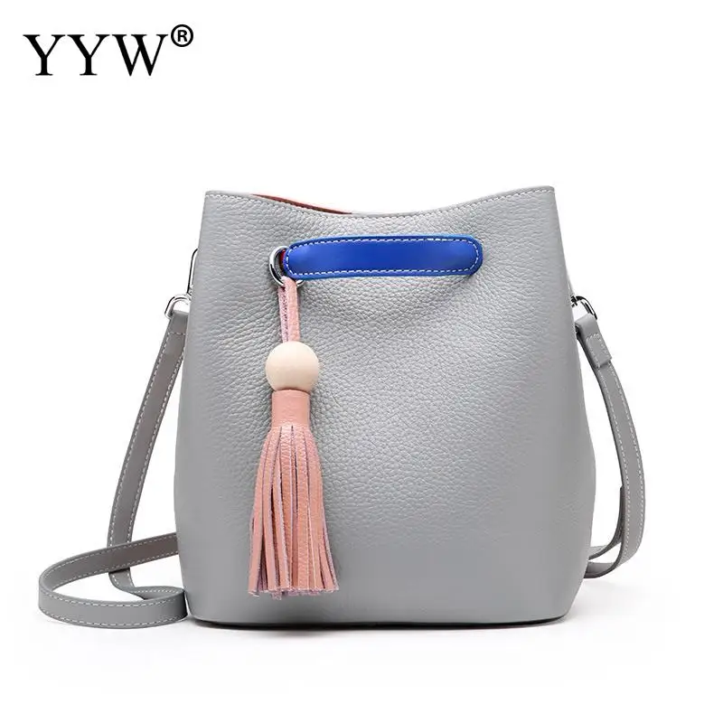 

YYW Casual Genuine Leather Handbag Solid Female Large Shoulder Crossbody Bags Tote Waterproof Bucket Bags Bolsas Femininas