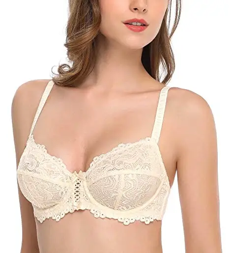 

Wingslove Women's Sheer Lace Bra Underwire Unlined Bra Full Coverage Non Padded