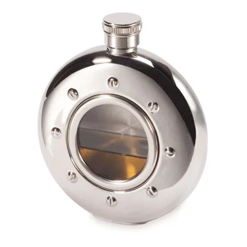 

200pcs /lot 2016 High quality mirror Stainless steel 5oz round golden hip flask with glass ,Personalized logo is avaliable