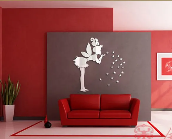 new design hot sell angel girl with stars wall stickers mirror crystal three dimensional wall - Mirror For Girls Room new design hot sell angel girl with stars wall stickers mirror crystal three dimensional wall - Mirror For Girls Room