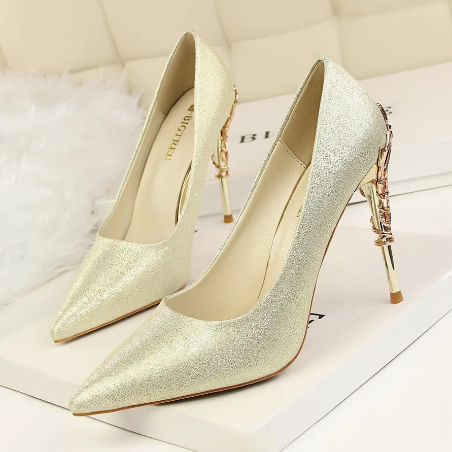 LAKESHI/туфли с металлическими резными каблуками, женские туфли-лодочки, однотонные элегантные туфли на высоком каблуке, модные свадебные туфли, женские туфли на высоком каблуке 10 см