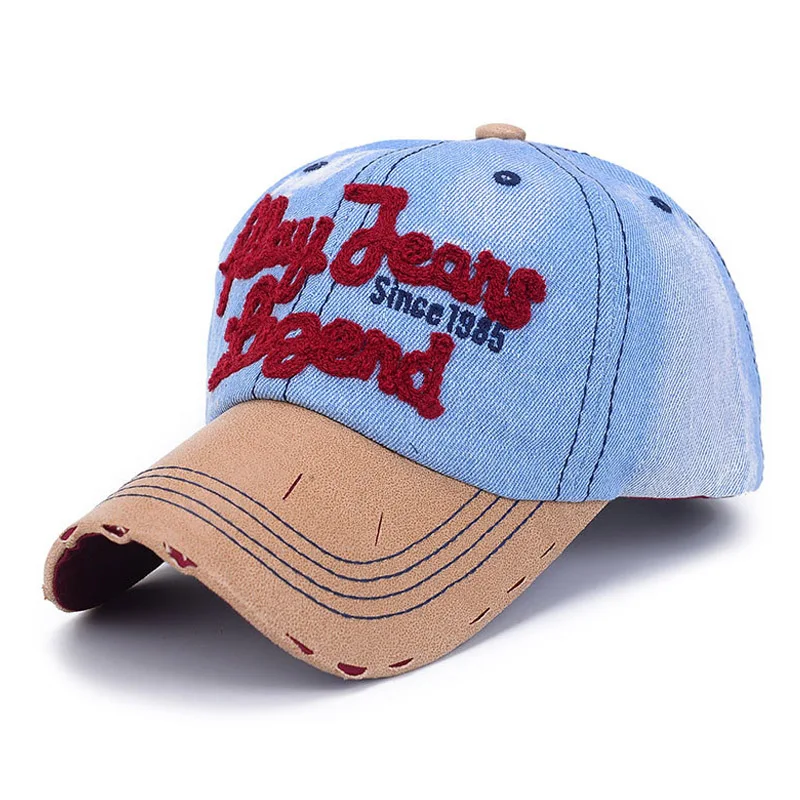 Primavera Verano Gorra de béisbol Mens Snapback viejo vaquero sombreros moda bordado cartas sombrero de béisbol de las mujeres Gorra de Baseball