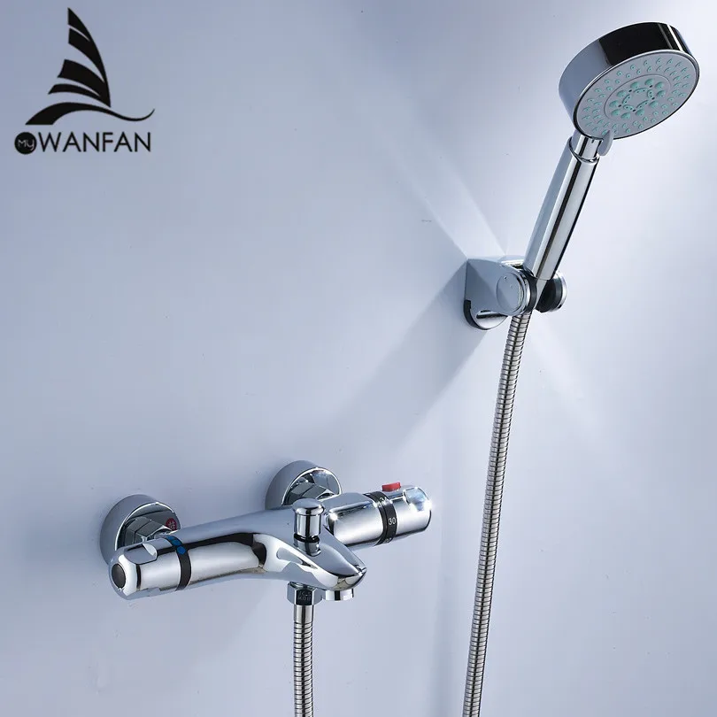 Shower Faucets Brass Chrome Silver Bathroom Thermostatic Shower Faucet Handheld Wall Mount Bathtub Shower Mixer Tap Set WF-18047 Shower Faucets Brass Chrome Silver Bathroom Thermostatic Shower Faucet Handheld Wall Mount Bathtub Shower Mixer Tap Set WF-18047