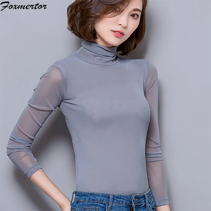 Femininas Blusas 2021 женская блузка рубашки на весну из сетчатой ткани с длинными