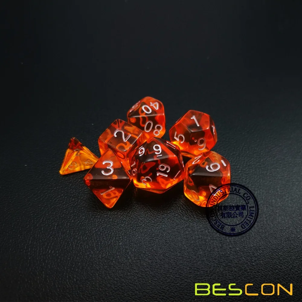 Bescon мини полупрозрачные многогранные RPG игральные кости набор 10 мм, Малый RPG ролевые игры игральные кости набор D4-D20 в трубе, прозрачный оранжевый