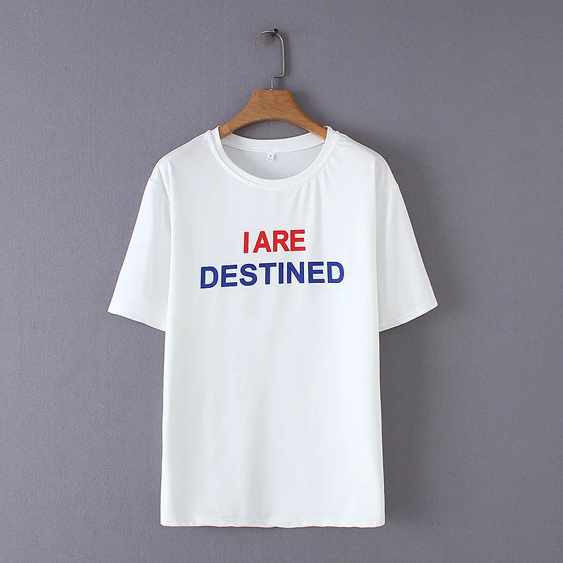 

GCAROL New 2019 Character Letters Printed Tshirt Casual Oversize Long Tees Summer Basic Perfect Girls Tops M-XL Plus Size