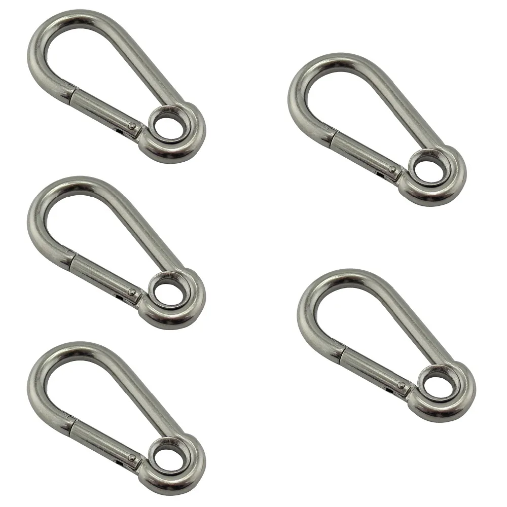 Stainless Eyelet Snap Hook Spring Carabiner 11*120mm Stainless Steel SS304 Climbing Spring Carabiner Snap Hooks with 5pcs 2pack tall metal garden trellis decorative metal fence for climbing plants usa sturdy 70inch steel metal garden trellis