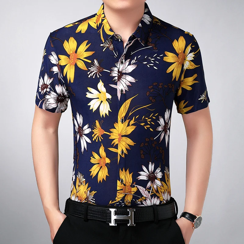 Новинка 2018 г. модный стиль мужская с коротким рукавом рубашка с цветочным узором летние мужские повседневные Цветы одежда с принтом рубашка