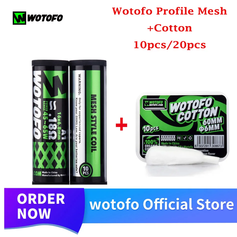 

10pcs/20Pcs Original Wotofo Profile RDA Mesh Prebuild Wire and Cotton 0.18ohm Coil Rebuildable Mesh Head For Profile RDA Vape