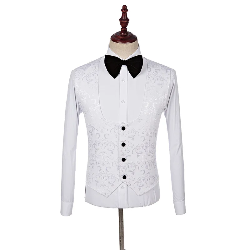 Shenrun Men Suits Slim Fit Tuxedos White Casual Suit Jacket Vest Pants Wedding Groom Party Prom Stage Show Singer Dancer Costume