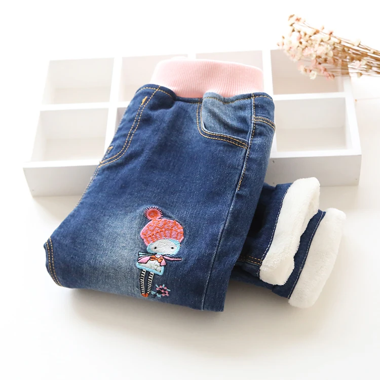Girls Winter Jeans Baby Autumn Winter Wam Denim Jeans Kids Elastic Waist Thick Jeans Girls Winter