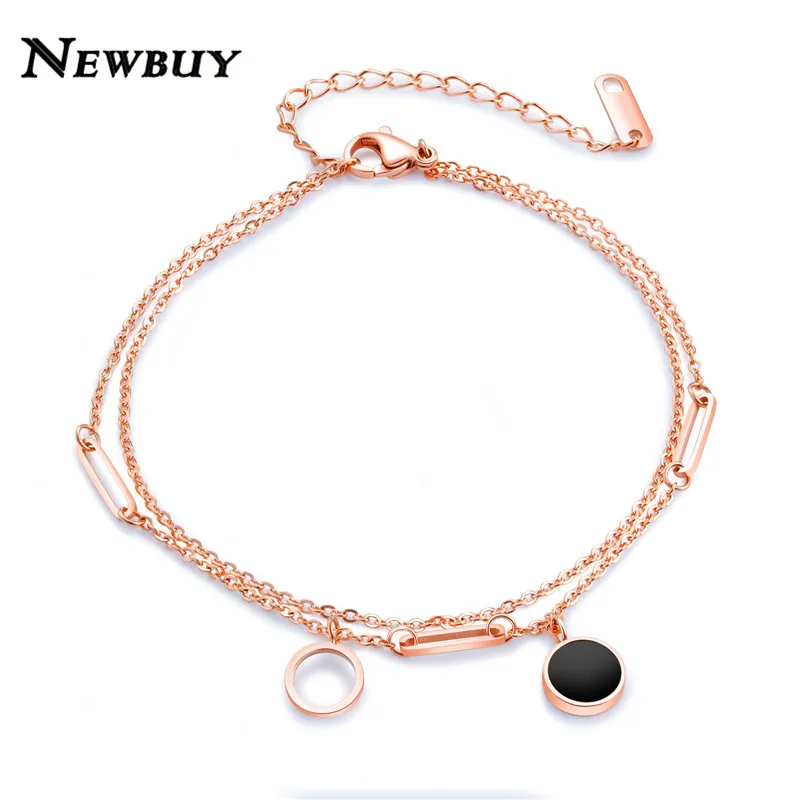 NEWBUY двухслойные ножные браслеты розового золота для женщин и девушек из