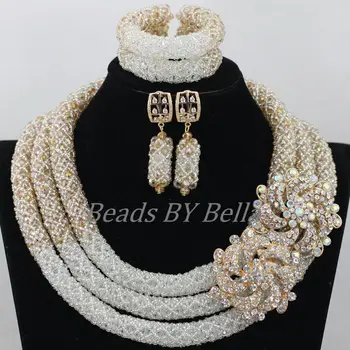 

Hot Sale Briad Crystal Nigerian Wedding Beads Necklace Bridal Jewelry Sets African Wedding New Fashion Set Free Shipping ABF992