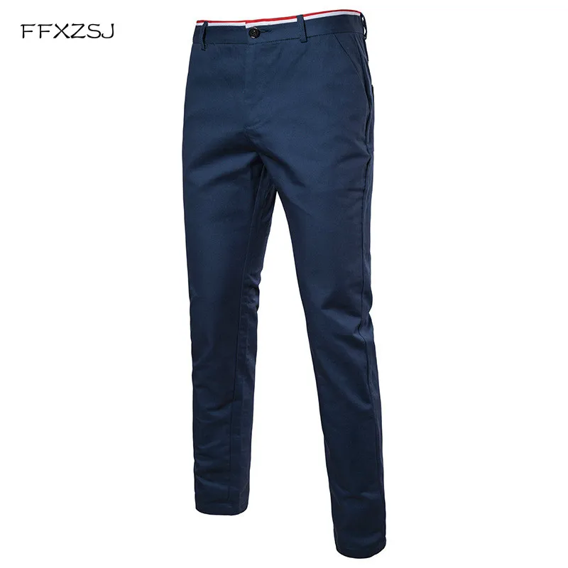 

FFXZSJ 2018 Spring Classic Men's Elastic Casual Pants Mens Business Dress Slim Fit Jogger Stretch Long Trousers Male Black Blue