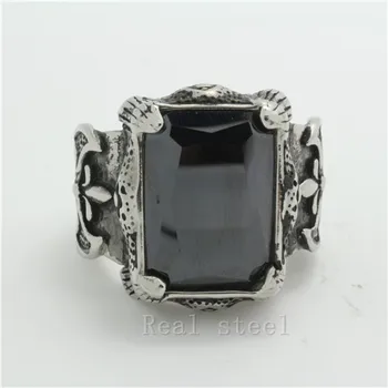 

Wholesale Lots Hot Selling CZ Big Stone Black Onyx Ring 316L Stainless Mens Chro-me Heart Style Black Crystal Ring Free Shipping