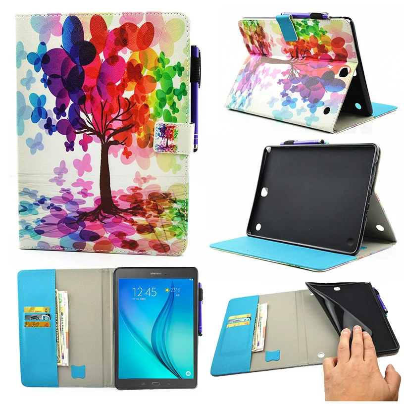 

Tablet Painted PU Leather Cases For Samsung Galaxy Tab A SM-T550 T550 T551 T555C T555 P550 P555 9.7" Covers Wallet Bags Shell