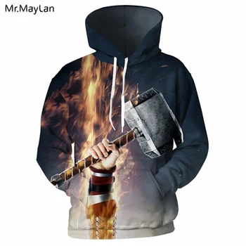 

3D Hoodies Men Thor Hammer Mjolnir 3D Print Hip Hop Leisure Hoody Sweatshirt Jumper Streetwear Pullover Unisex Spring Autumn Top