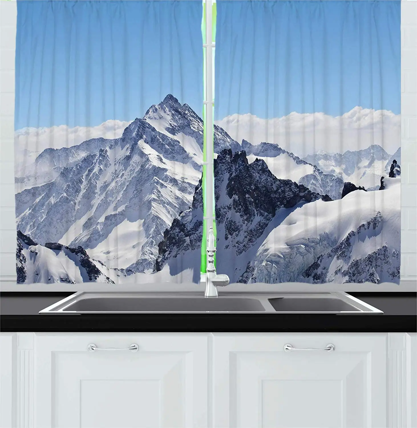 

Winter Decor Curtains Snowy Rocky Mountain Peaks Tops Scene High Lands ICY Frozen Swiss Outdoor Art Window Drapes for Bedroom