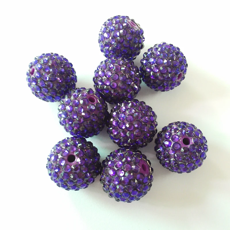 

20mm 100pcs/lot Clear Purple Resin Rhinestone Ball Beads,Chunky Beads For Kids Jewelry Making