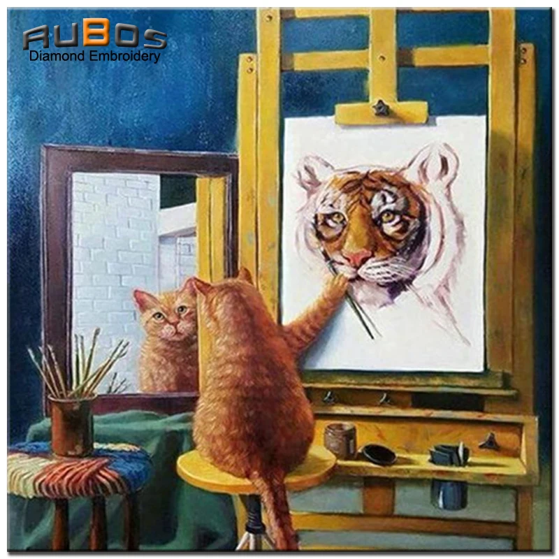 RUBOS Cat Draw Tiger Animal DIY 5D Diamond Painting Diamond Embroidery Mazayka Pattern Rhinestones Mosaic 3D Full Drill Hobby (1)