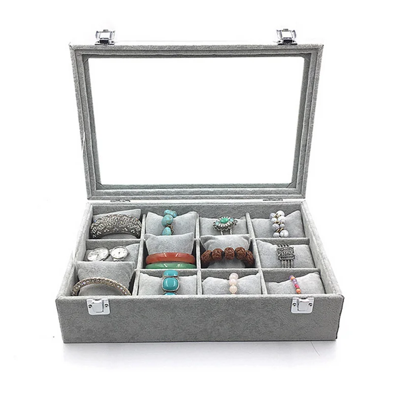 Hot Sale 6 Grids 12 Grids Pillow Ice Velvet Jewelry Box Bracelet Necklace Bracelet Watch Box Jewelry Storage Display Props