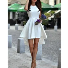 Sexy White Dress Round Neck Sleeveless Asymmetrical Hem Flare Party Dress white oversize mock neck irregular hem asymmetrical top