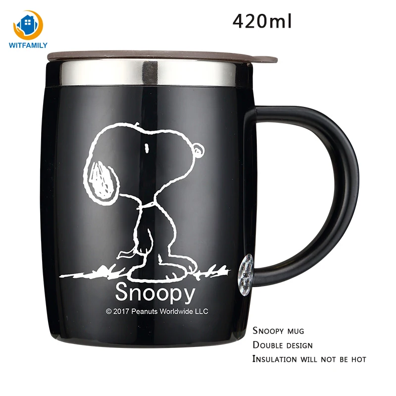 

Kitchen Dining bar Stainless Steel 420ML Cup Coffee Milk Mug with Cover Children Adult Mug Cartoon Cup