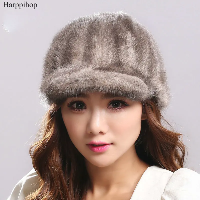Harppihop Новая женская зимняя шапка женская задняя норковая шапка с коротким передним краем модная шапка брендовая Осенняя теплая козырька