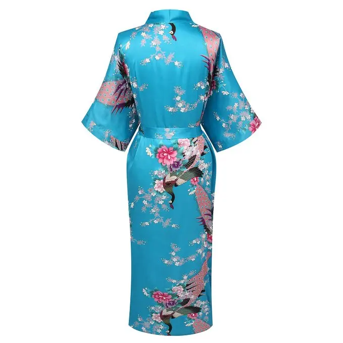 Летнее голубое женское шелковое атласное кимоно юката свадебное платье подружки