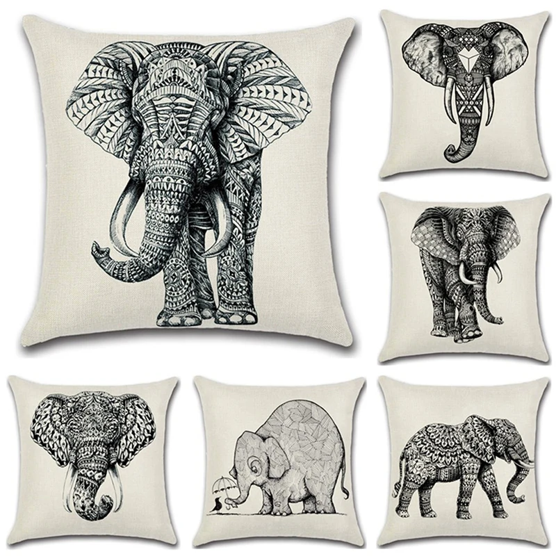 

3D Elephant Pillow Case Cartoon Linen Cotton Cartoon Square Cushion Cover For Home cojines de Sofa Car Chair Decor 45*45