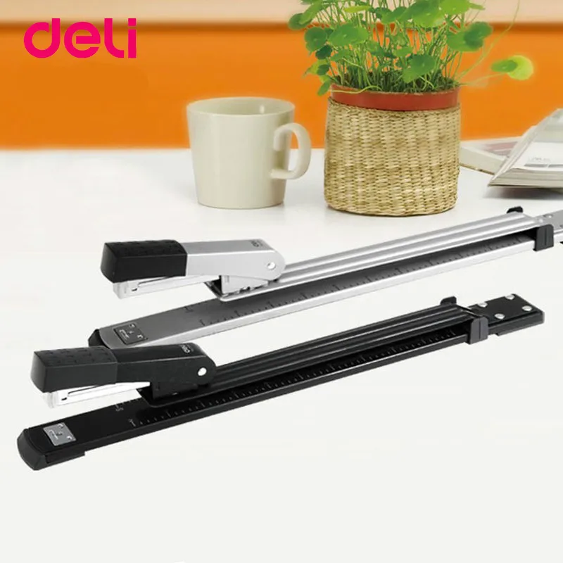 

DELI 0334 Long Arm Stapler Rotatable Book Slit Long Binding Extended Metal Stapler Bookbinding Stapling School Office Supplies
