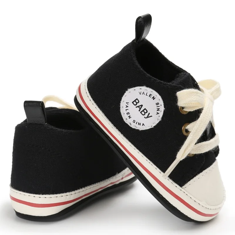Обувь для новорожденных, обувь для первых шагов, Повседневная парусиновая спортивная обувь для малышей, кроссовки на шнуровке для маленьких мальчиков и девочек 0-18 месяцев - Цвет: black EVA