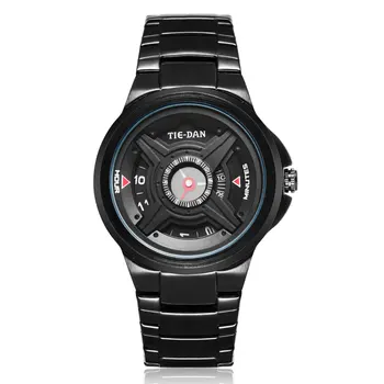 

Gorben Unique Personality Wristwatch Black Quartz Stainless Steel Band Wrist Watch for Men Boy Turntable Dial Digital Men Watch